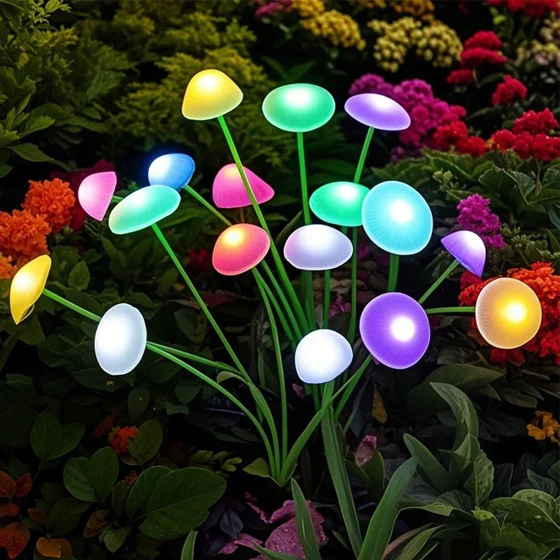 lumière solaire champignon multicolore moderne verte jaune bleue violette blanche clips extérieure patio jardin