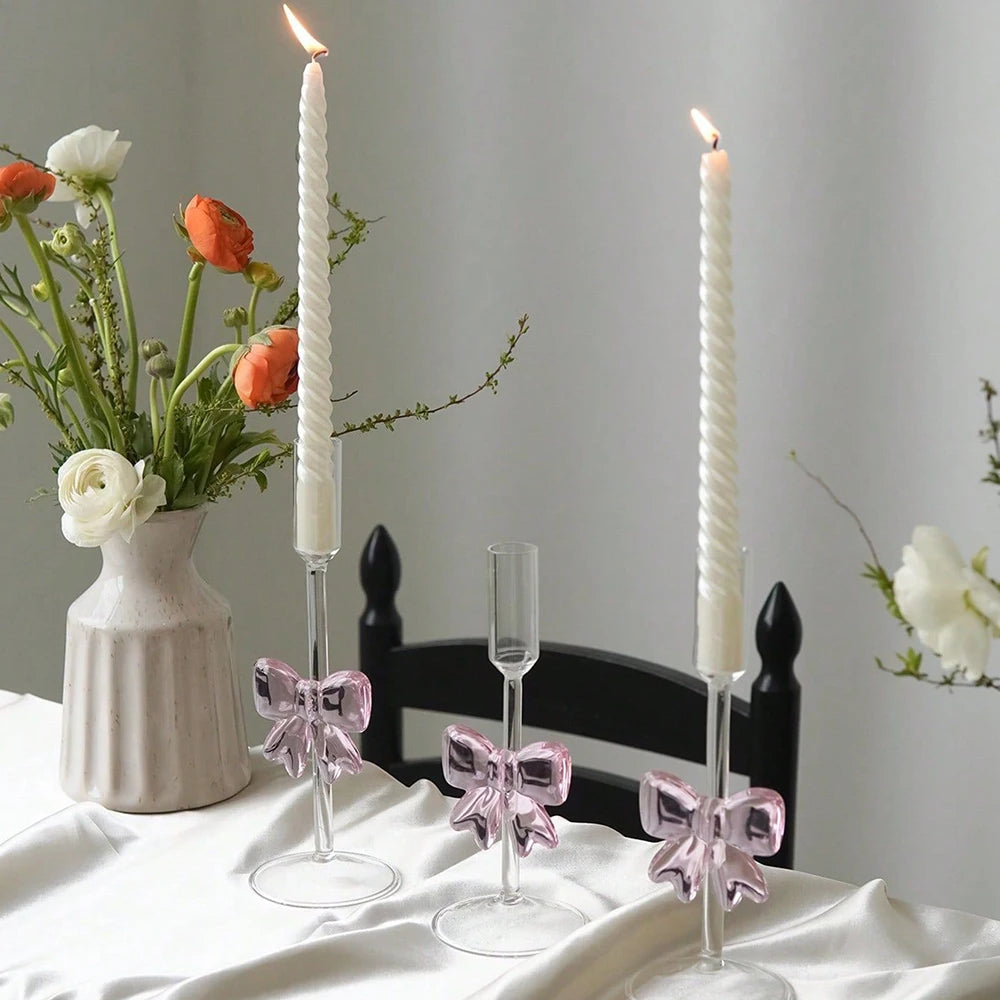 bougeoir moderne rose ruban décoratif base plate décoration table événement mariage