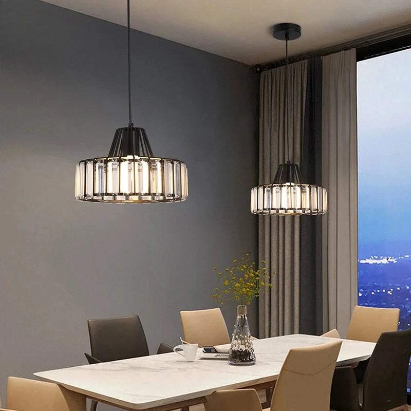 Suspension lumineuse moderne strass transparente noir doré élégante câble