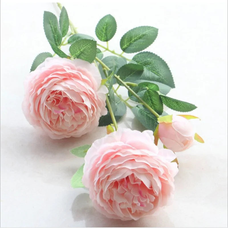 Bouquet artificiel roses feuilles vertes mariage décoration maison blanc rouge roseclair