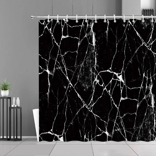 Rideau de douche marbre noir et blanc