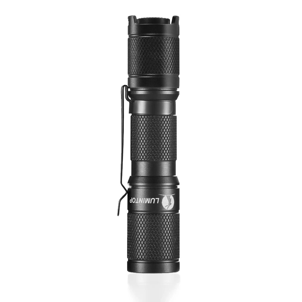 lampe torche led noire résistante lumiere intense 350 lumens batterie rechargeable anneau fixation modernisée