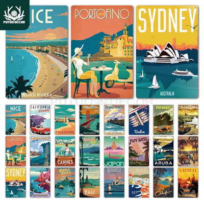 Affiche d'art mural vintage en métal avec motif plage et voyage