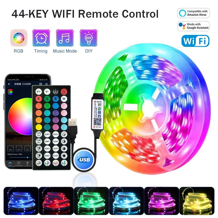 ruban led multicolore 10m 20m 30m controle application bluetooth moderne adhésif led individuelles