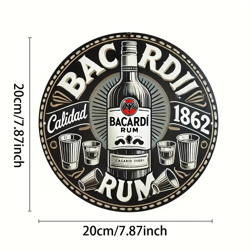 décoration murale vintage plaque publicitaire bouteille bacardi rum verres shot qualité 1862 rum noir