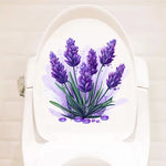 Sticker mural violet lavande posé sur une armoire de salle de bain