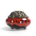 brûleur encens céramique effet craquelé bleu rouge noir vintage artisanal aromatique