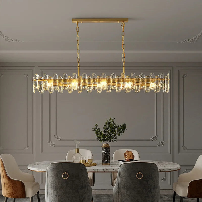 lampe suspendue cristal or moderne élégante chaînes brillants transparents chambre restaurant cuisine