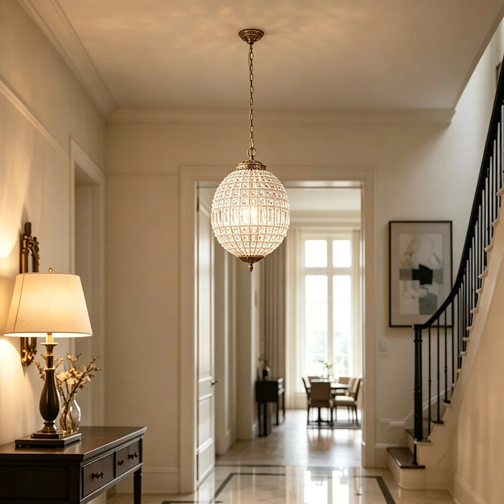 Suspension transparente dorée classique chaînes lumière blanche chaude neutre 4500K 3000K chambre salon