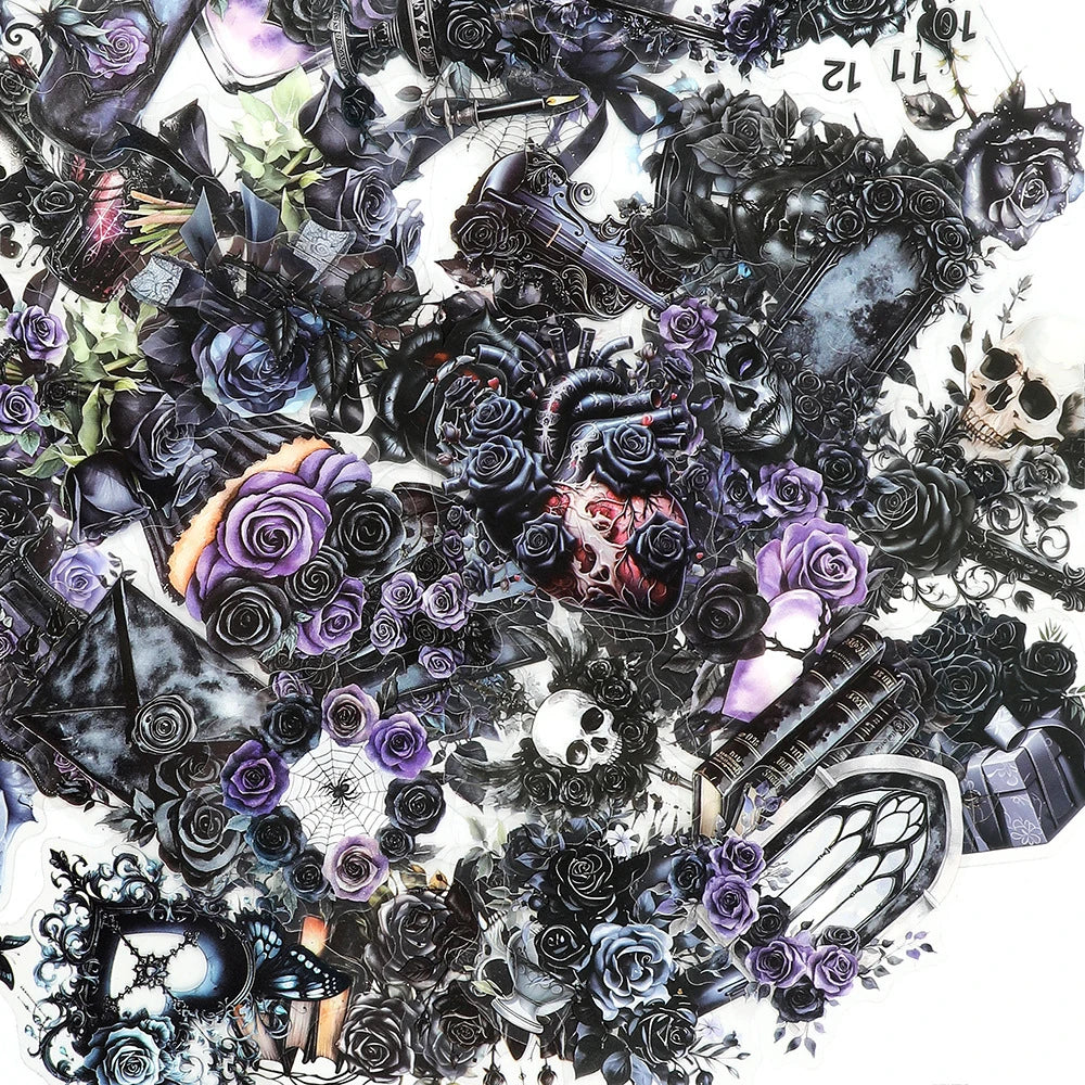 autocollants gothiques roses squelettes coeurs livres noirs blancs enfants décoration téléphone portable 30 pièces