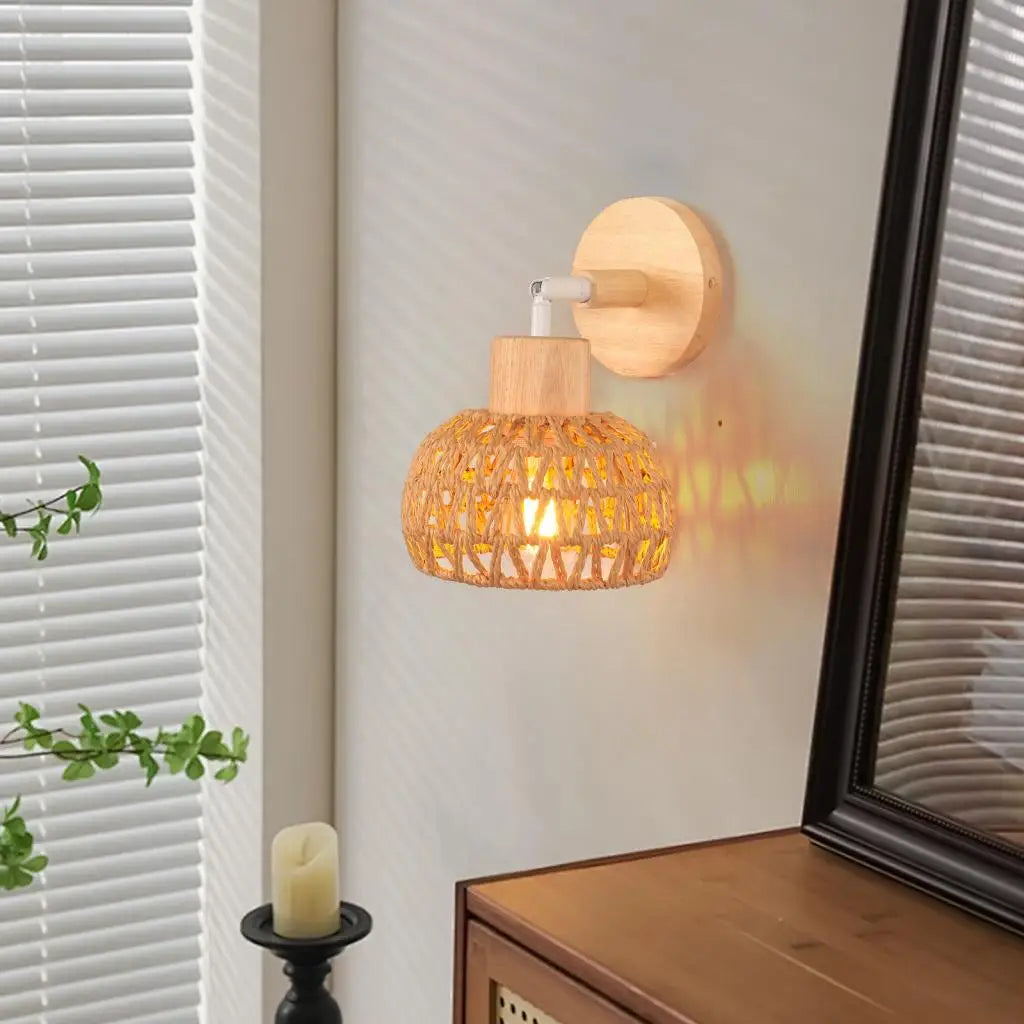 lampe murale tissu tressé bois naturel éclairage moderne rustique entrée chambre coucher