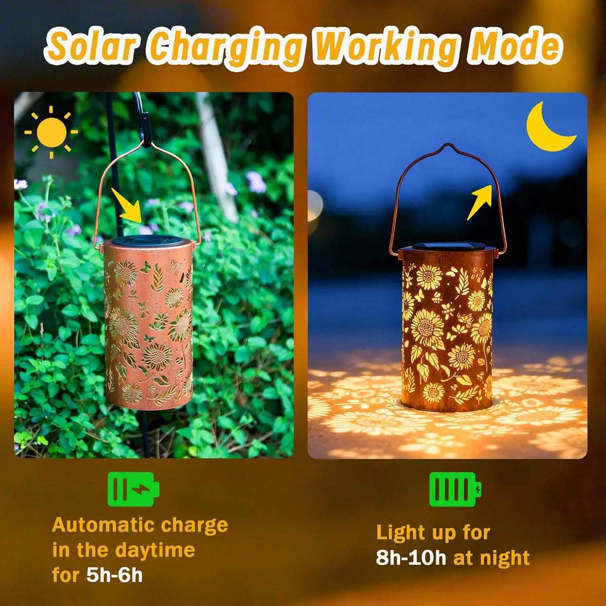 lanterne solaire dorée tournesol moderne extérieur ip65 led autoinstallation festive jardin doré motifs floraux