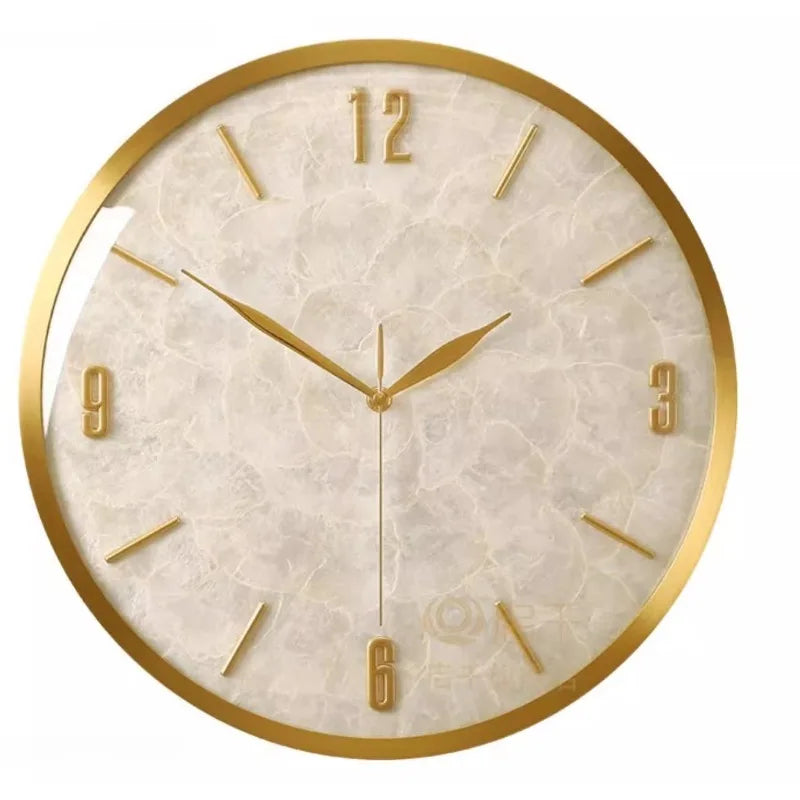 horloge murale moderne or blanc cadran marbré aiguille salon étude