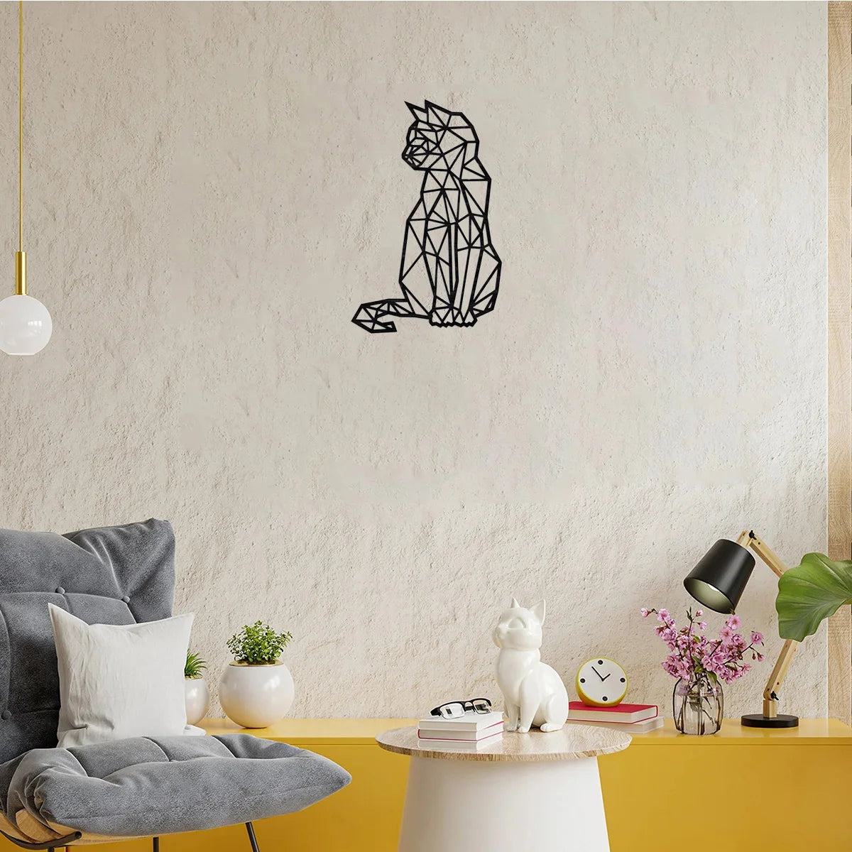 décoration murale contemporaine forme chat géométrique noire minimaliste métal irregulière chambre salon