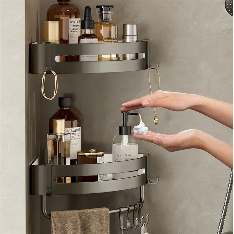 étagère salle bain gris moderne adhésif alliage aluminium poli unique niveau rangement góc