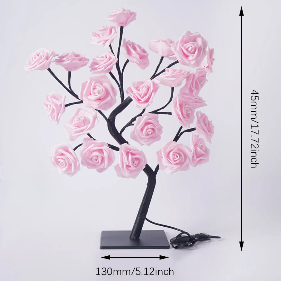lampe led décorative arbre fleurs roses moderne romantique base plate interrupteur