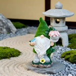 statue gnome solaire decoration jardin lumiere nocturne fleur oiseau transparence féerique rustic