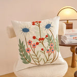 housse coussin décorative motif floral brodé moderne canapé salon lit maison blanc