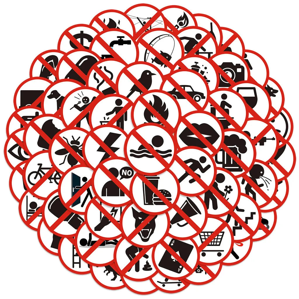 autocollants graphiques interdits panneau noir blanc icônes simples 63 pièces