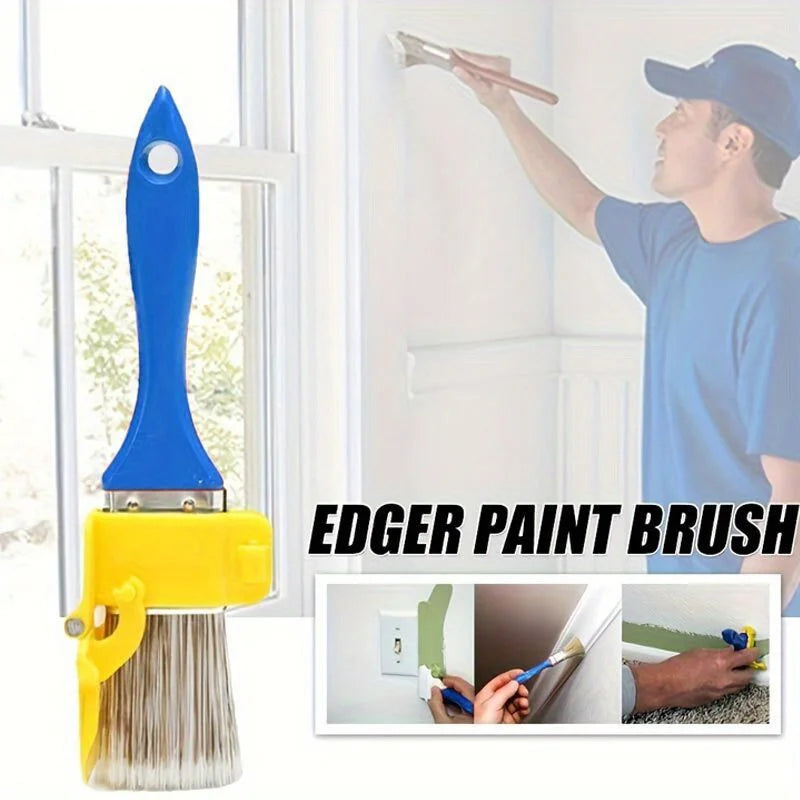 pinceau peinture bleu jaune gris clips poils poignée plastique
