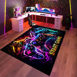 tapis moderne manette jeu colorée noir bleu violet rose jaune blanc