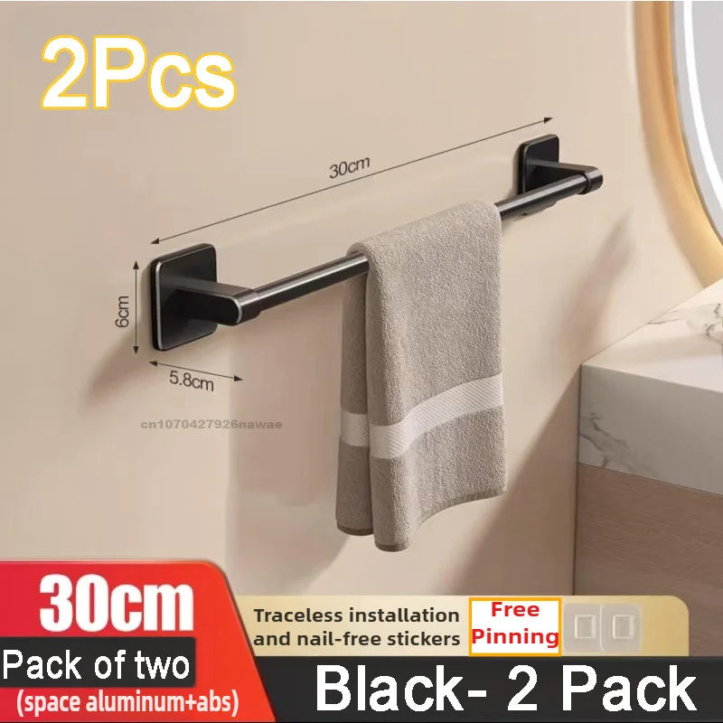 porte serviettes adhésif noir moderne 50cm poli aluminium salle bain