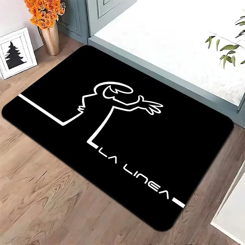tapis sol noir moderne motif silhouette blanche texte minimaliste microfibre doux antidérapant