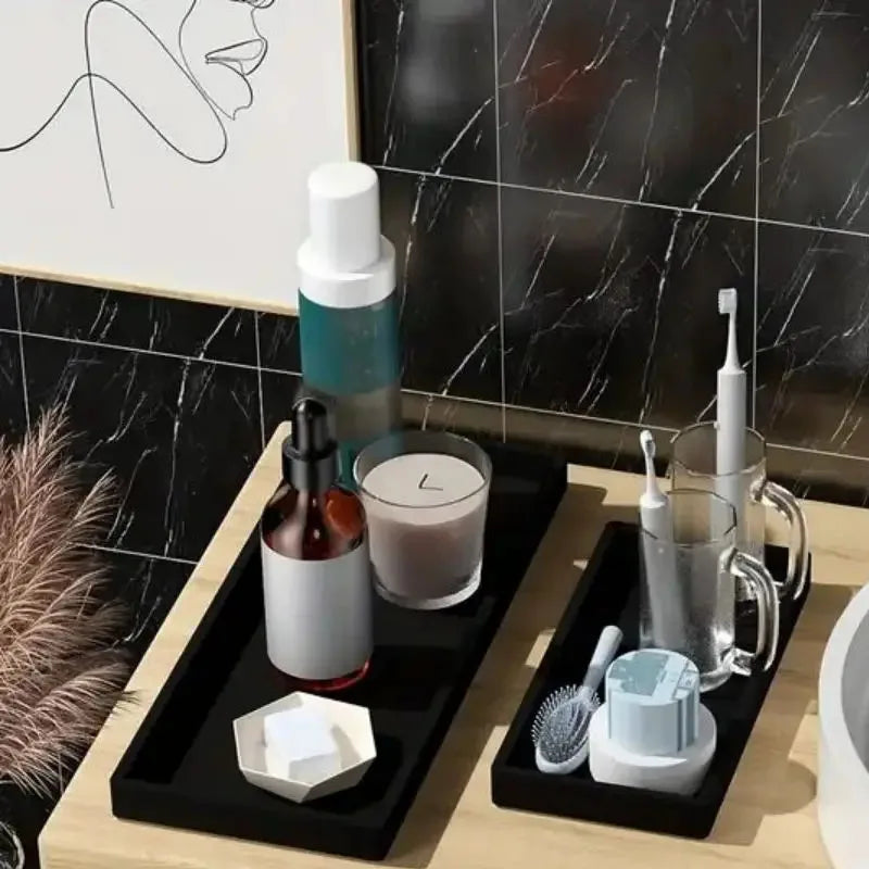 plateau rangement silicone gris moderne bijoux soins beauté brosses dents minimaliste comptoir salle bain