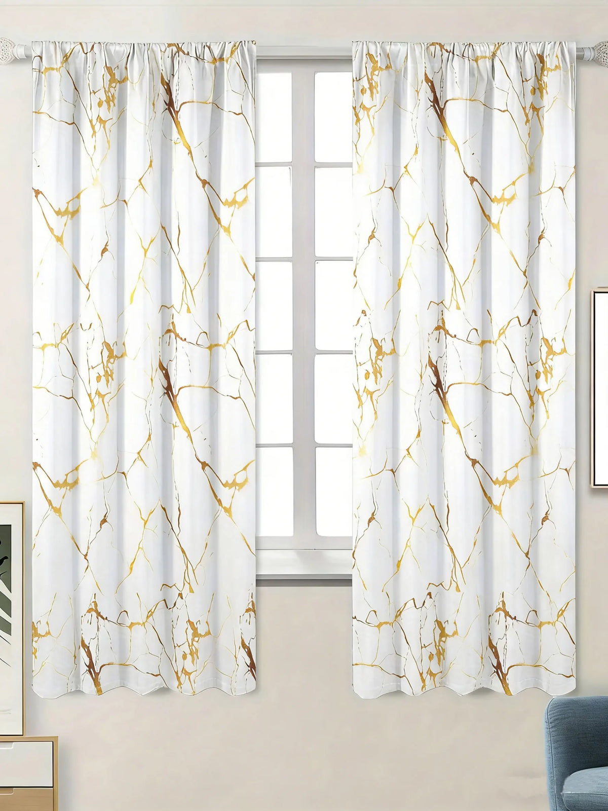 rideau marbré moderne blanc doré 100cm 134cm opaque polyester chambre salon