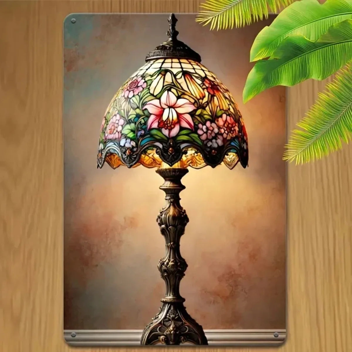 lampe table tiffany floral multicolore base vis fixations chambre salon