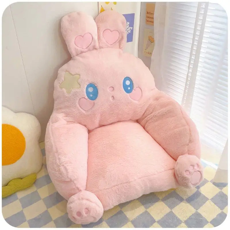 fauteuil salon mignon enfantin rose blanc peluche oreilles yeux coeurs doux moelleux cartoon