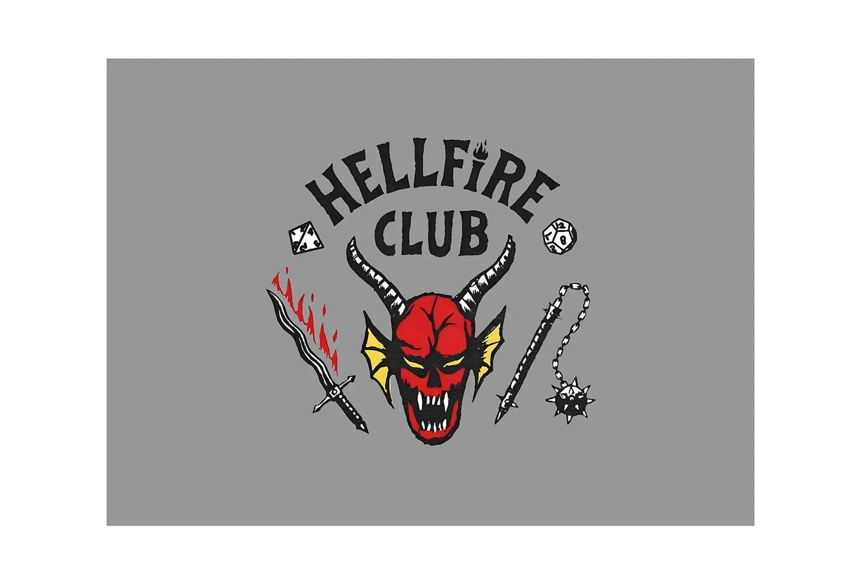 tapisserie gothique démon horreur hellfire club gris clair illustration graphique salon chambre coucher 150cm