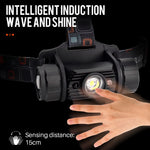lampe frontale led noire moderne bande ajustable détecteur mouvement ipx4 rechargeable 18650 batterie
