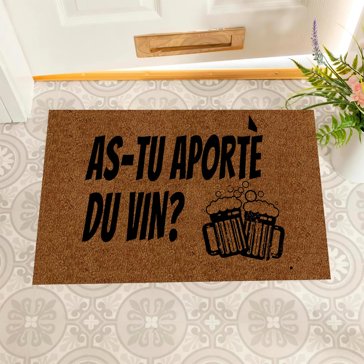 tapis d'entrée marron clair imprimé vin moderne antidérapant extérieur indoor 60x40cm