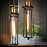 lampe suspendue industrielle vintage noir doré cage métallique ampoule filament transparent opaque