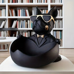 statue bulldog noir résine lunettes cravate cigare décoration humoristique maison moderne