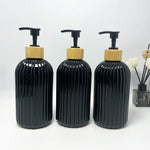 flacons savon liquide 500ml noir transparent vert olive marron rayures moderne pompe bois