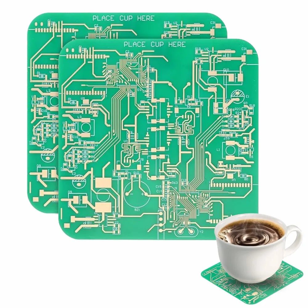 supports tasses modernes circuits imprimés dorés noir orange vert bleu violet moderne technologique