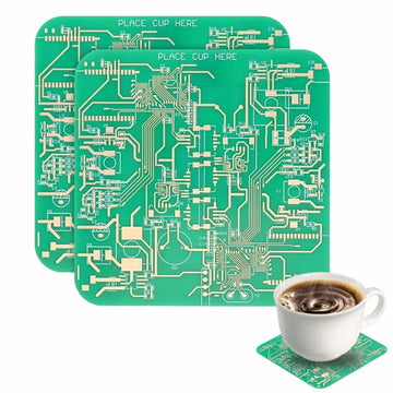 supports tasses modernes circuits imprimés dorés noir orange vert bleu violet moderne technologique