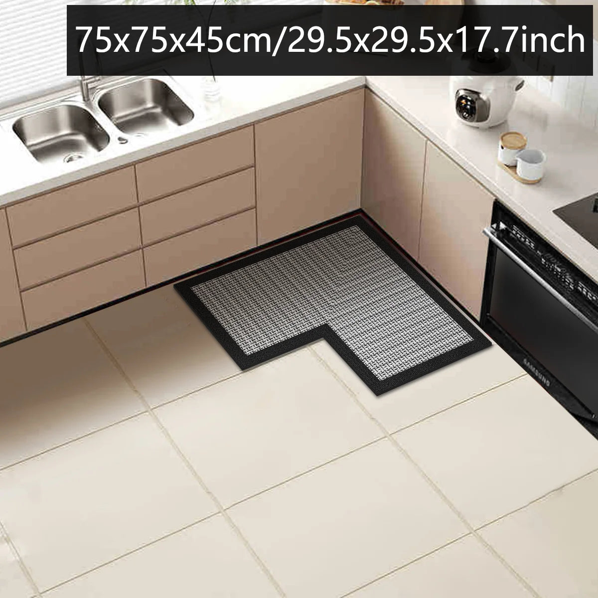 tapis sol intérieur gris moderne adhésif lavage main chambre cuisine salle bain grande taille