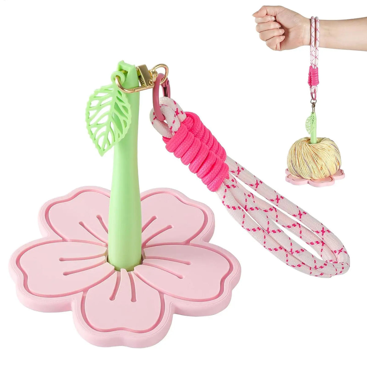 organisateur bobines fil tricot crochet portable poignet rose vert jaune blanc rouge floral