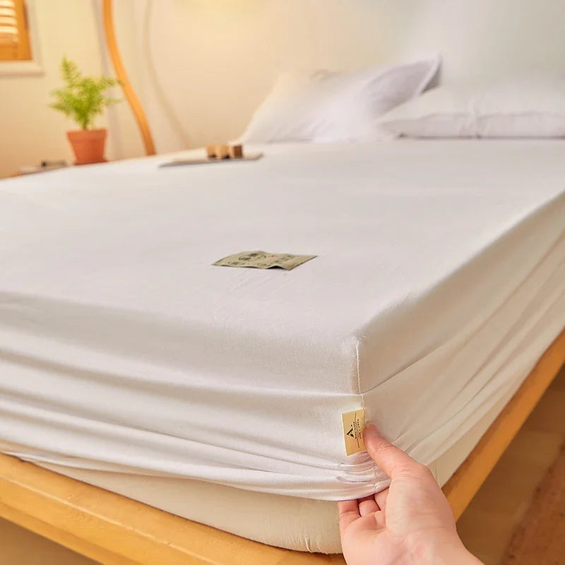 drap housse lit coton blanc uni élastique matelas moderne doux