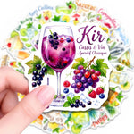 stickers cocktails multicolores illustrations aquarelle fruits herbes aromatiques bar shakers verres pack 50 adhésifs