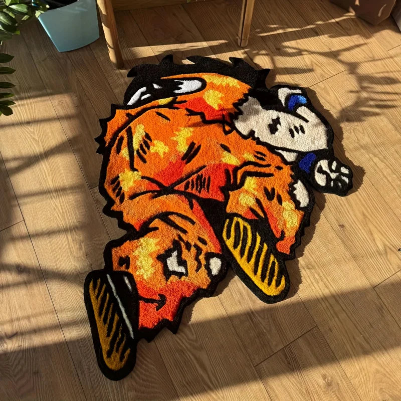 tapis décoratif manga personnage orange blanc noir antidérapant imperméable résistant extérieur plage pique nique