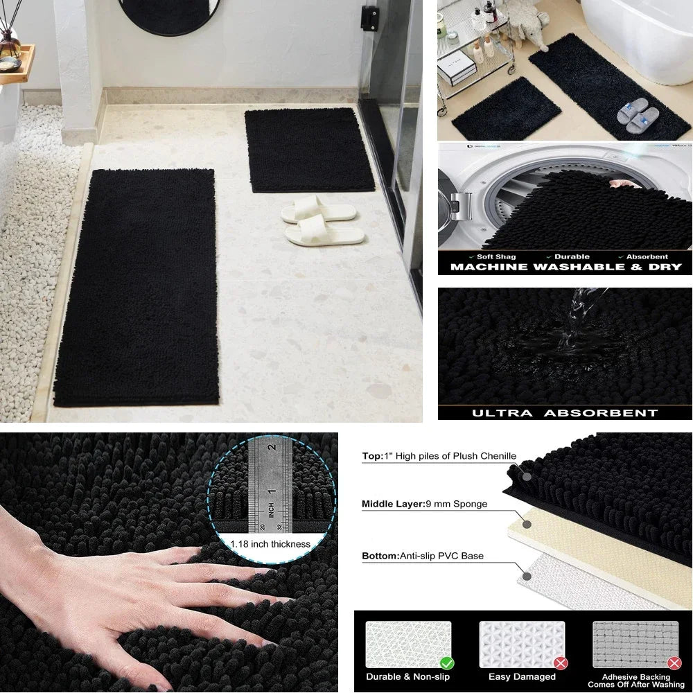 tapis bain bouclé noir gris moderne antidérapant salle bain absorbant durable respectueux environnement