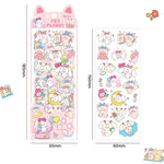 sticker kawaii adhésif dessins animés chats floraux textes scrapbooking transparent rose vert bleu blanc