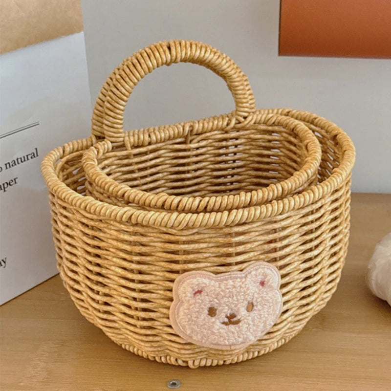 paniers rangement osier pliables poignées tressage régulier rustique moderne okolets inclusion motifs animaux