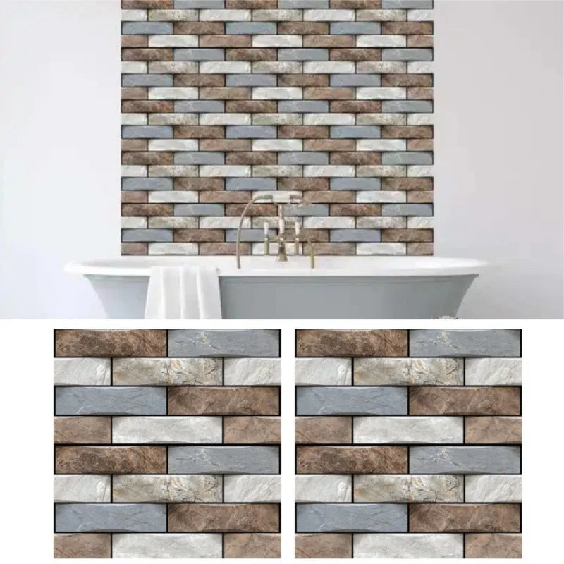 panneau décoratif mural brique rouge brun moderne 3d autocollant 30x30cm gris beige rustique