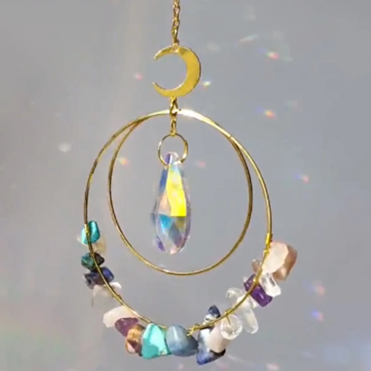 suncatcher ornement boho chic semi précieuses cristal violet blanc doré pendaison