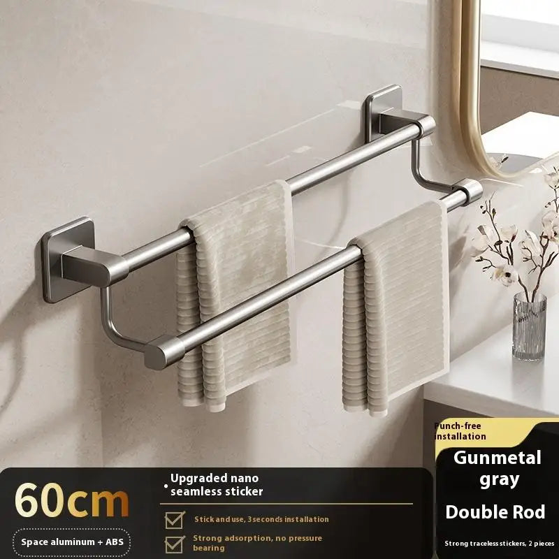 porte serviettes mural argenté moderne adhésif lisse salle bain organisation étagère murale multifonction serviettes